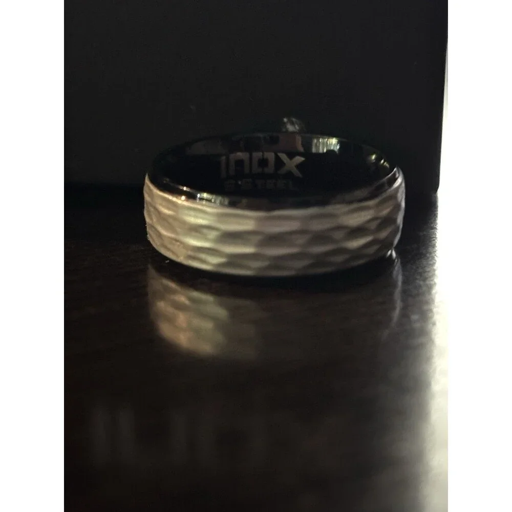 New Mens INOX Matte & Plated Black Textured Stainless Steel Ring $60 Sz 10 HOT!